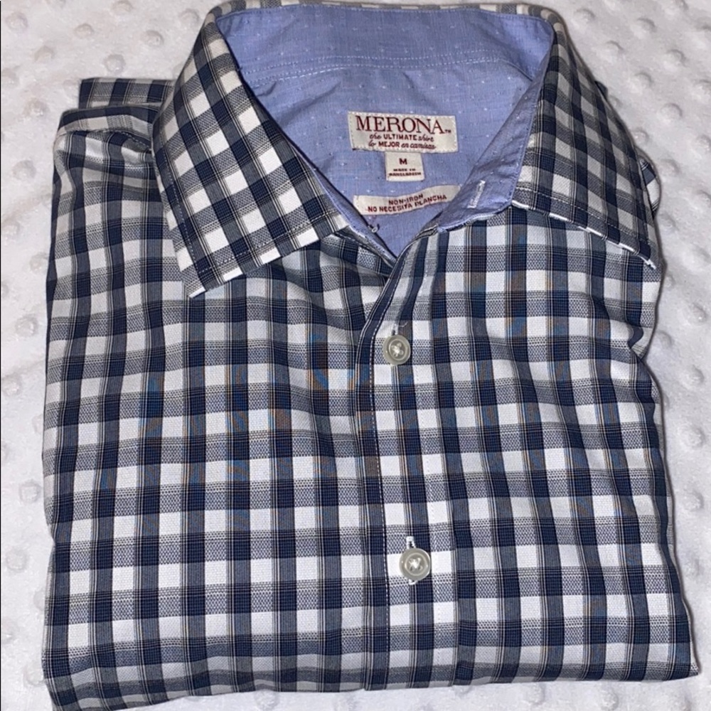 Men’s Merona Blue Plaid Medium Dress Shirt